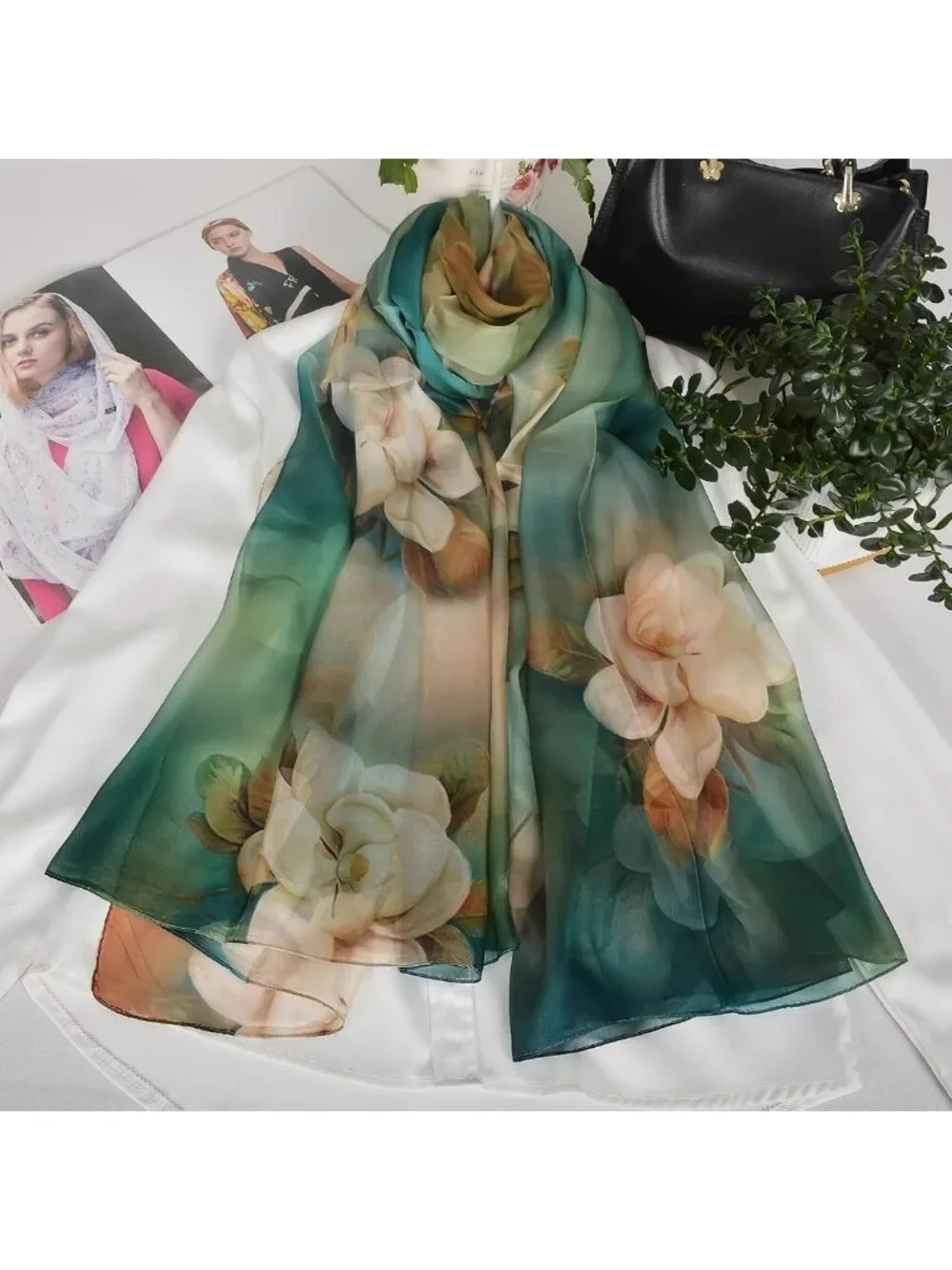 Luxurious 100% Mulberry Silk Chiffon Scarf - Oversized Wrap, Beach Coverup